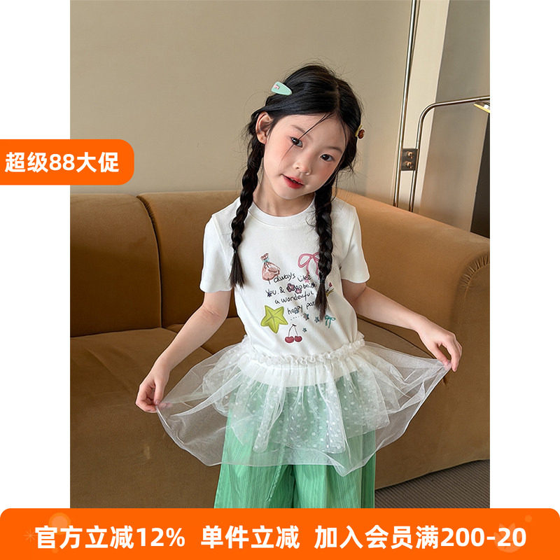 BEIFU贝芙 儿童韩版舒适纯棉卡通印花辣妹T恤女童休闲百搭上衣夏