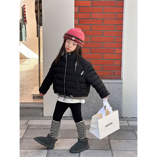 BEIFU女童冬季休闲韩版假2件短款工装立领羽绒服儿童保暖加厚外套