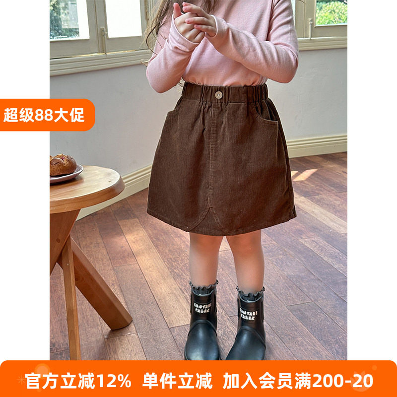 BEIFU贝芙 女童春秋休闲百搭灯芯绒半身裙子儿童韩版洋气柔软短裙