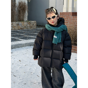 BEIFU贝芙 儿童冬季中长款防风蓬松方块羽绒服女童加厚保暖外套潮
