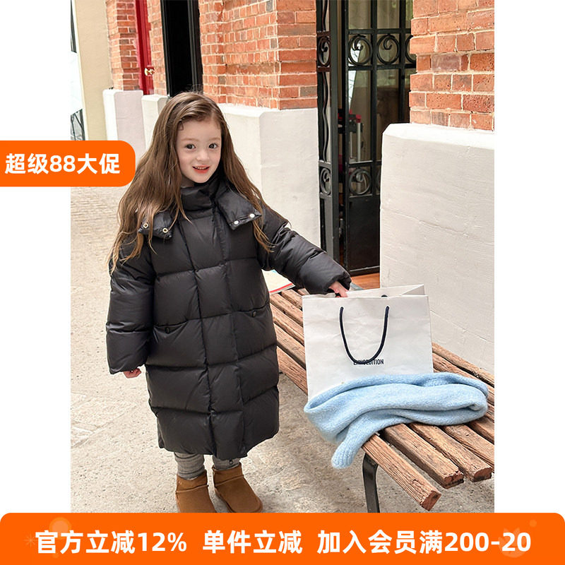 【杜邦三防】女童中长款90白鸭绒羽绒服儿童韩版宽松加厚保暖外套