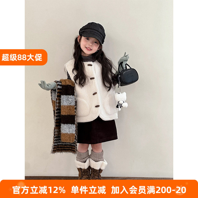 BEIFU贝芙 女童韩版复合麂皮绒毛绒马甲儿童春秋装时髦百搭坎肩潮