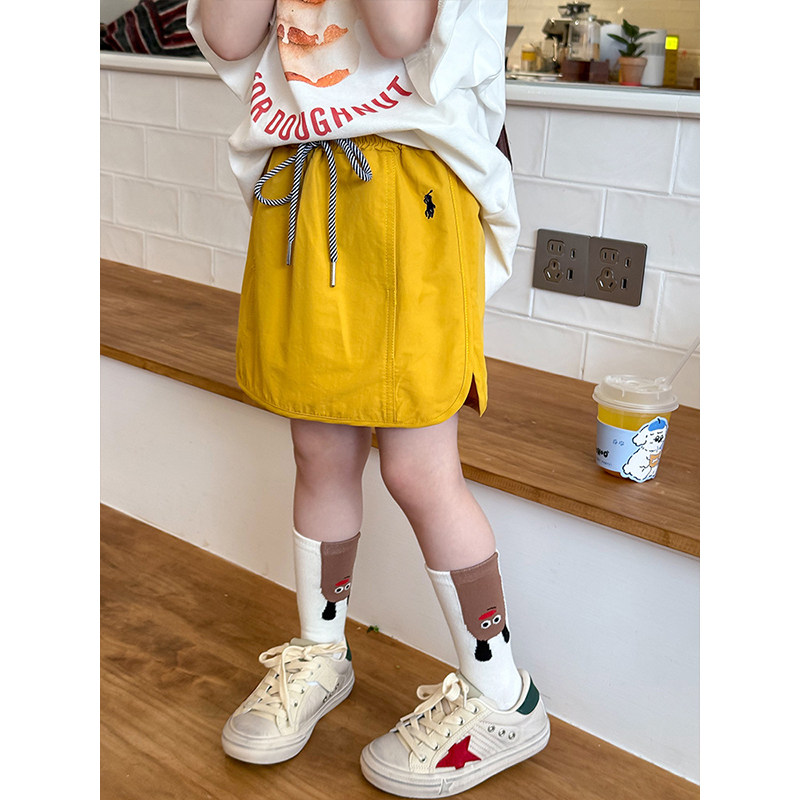 BEIFU贝芙 女童春夏装拼接刺绣开叉半身裙儿童韩版百搭工装短裙子