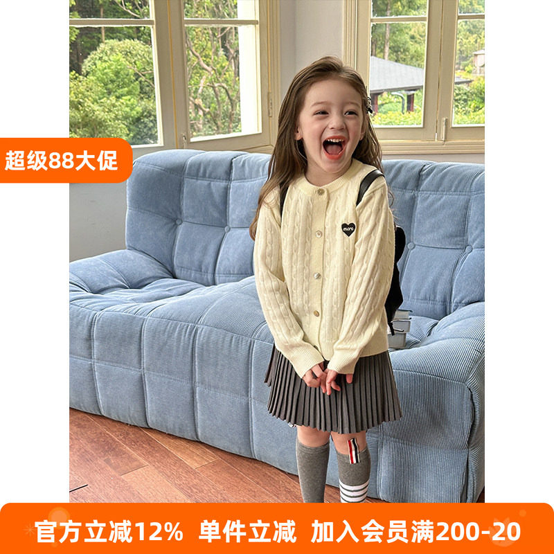 BEIFU贝芙童装 儿童春秋装爱心软糯绞花毛衣外套女童保暖针织开衫