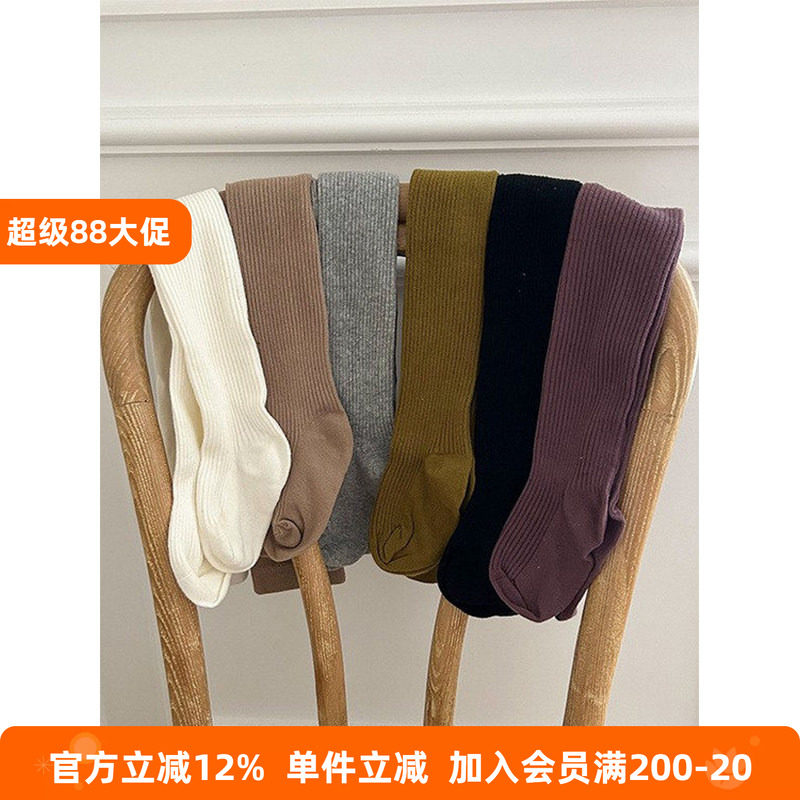 BEIFU贝芙 女童春秋弹力坑条连袜打底裤儿童洋气纯色修身百搭裤袜