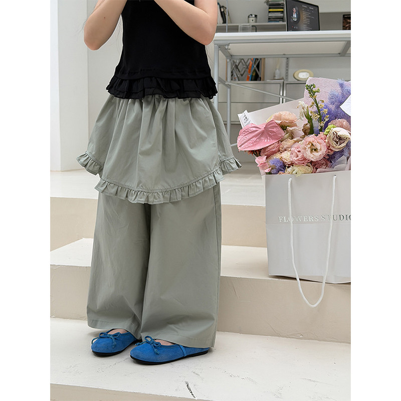 BEIFU贝芙 女童春夏洋气花边屁帘阔腿裤儿童韩版全棉宽松休闲裙裤