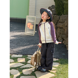 BEIFU贝芙 儿童春秋装洋气休闲明线拼接连帽外套女童韩版宽松上衣