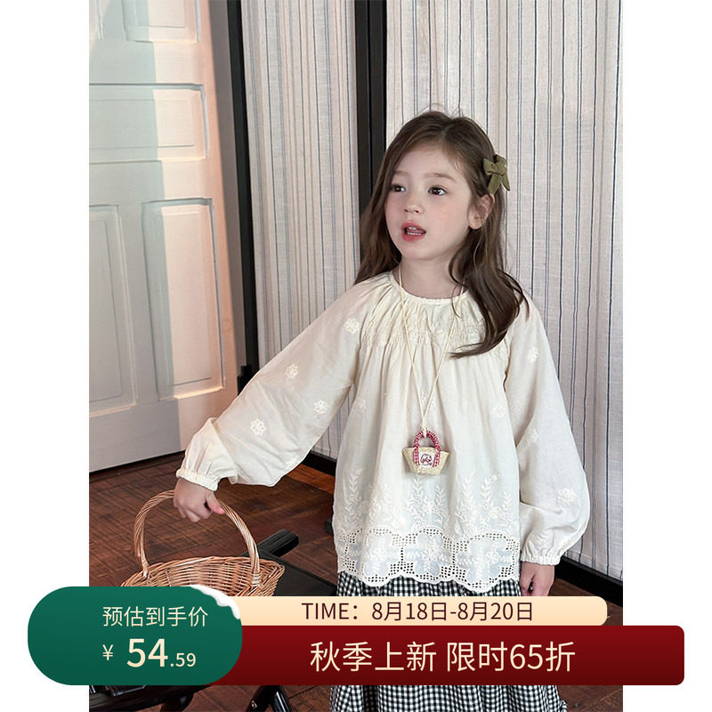 【8/18秋上新 限时65折】女童纯棉刺绣花朵衬衫儿童秋季百搭衬衫