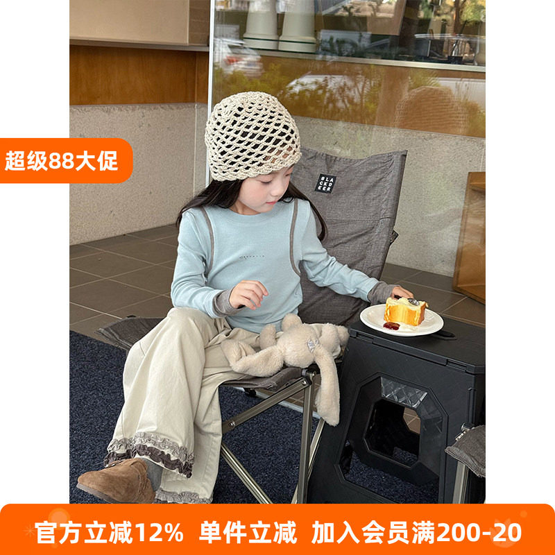 BEIFU儿童春秋撞色拼接假两件长袖T恤女童休闲百搭打底衫宝宝上衣