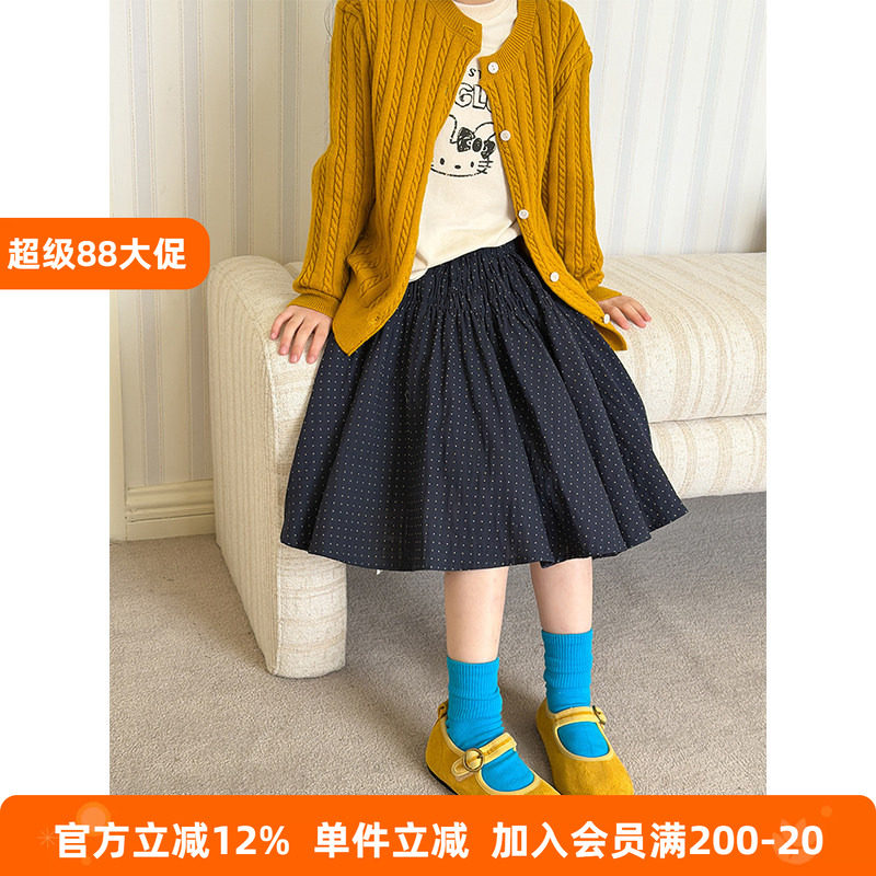 BEIFU贝芙儿童秋装纯棉复古波点半身裙女童韩版百搭中长款A字裙子