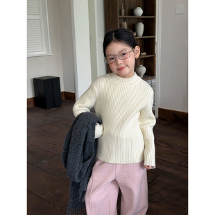 BEIFU贝芙 儿童加厚绵羊绒中领针织衫女童冬季高弹软糯毛衣打底衫
