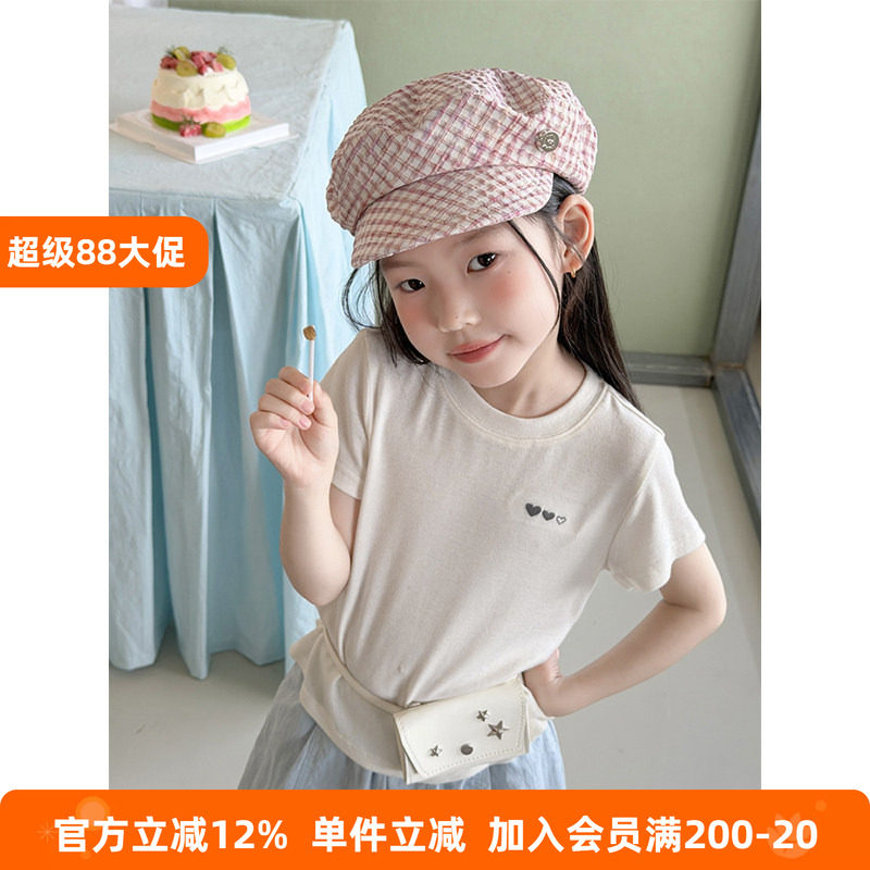 BEIFU贝芙 女童韩版凉感透气刺绣爱心T恤儿童舒适休闲短袖上衣夏