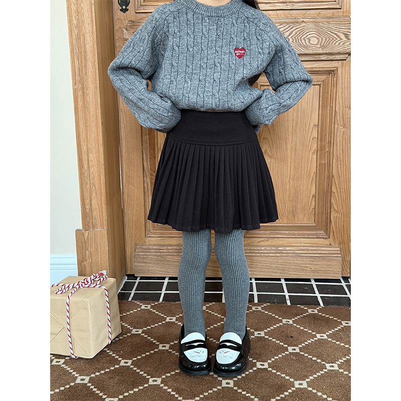 BEIFU贝芙 女童冬季百搭星空呢料百褶裙儿童韩版加厚保暖半身裙子