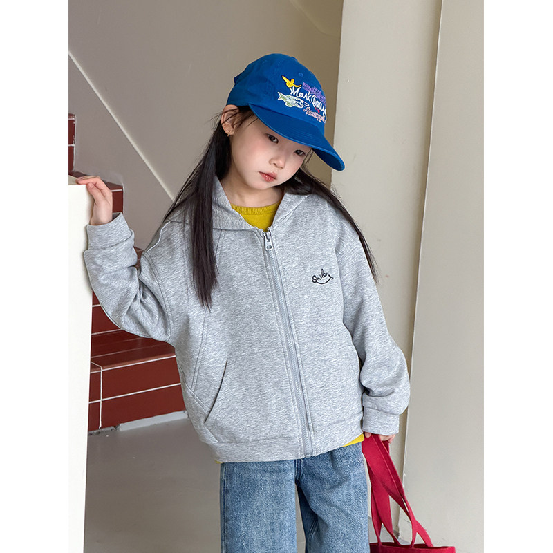 BEIFU贝芙 儿童春秋装字母刺绣连帽卫衣外套女童韩版休闲拼接上衣