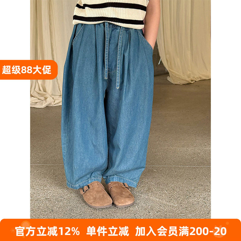 BEIFU贝芙 女童春夏装薄款拼接休闲牛仔裤儿童韩版纯棉防蚊直筒裤