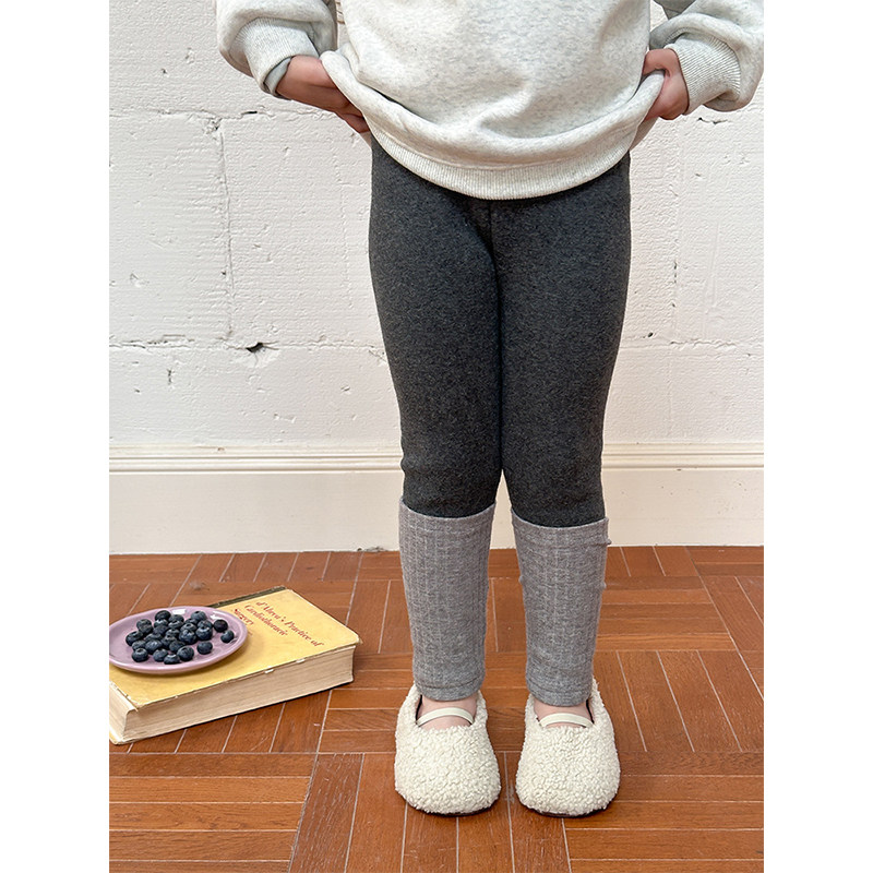 BEIFU贝芙 女童冬季无骨拼接推推袜打底裤子儿童加绒加厚修身长裤