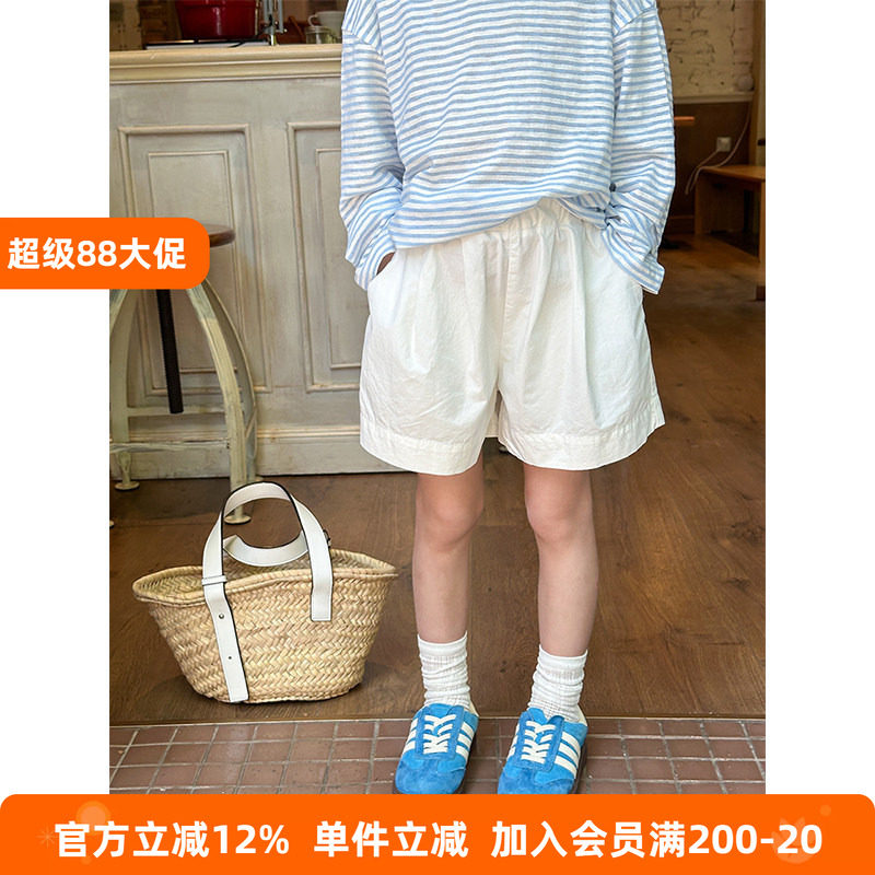 BEIFU贝芙 女童夏季纯棉纯色休闲短裤儿童宽松百搭五分阔腿裤热裤