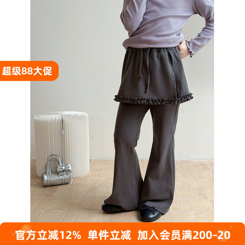 BEIFU贝芙 女童秋装甜美花边拼接假两件屁帘裤儿童时髦百搭喇叭裤