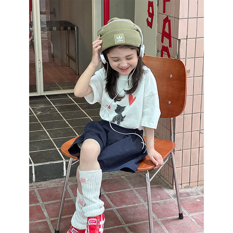 BEIFU贝芙 女童夏季凉感小冰皮卡通短袖上衣儿童百搭宽松休闲T恤