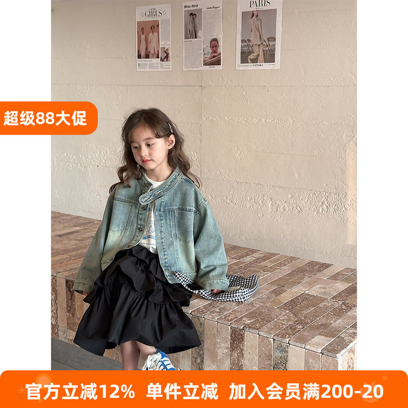 BEIFU贝芙  女童秋装复古耐磨纽扣牛仔外套儿童秋装立领夹克上衣图片