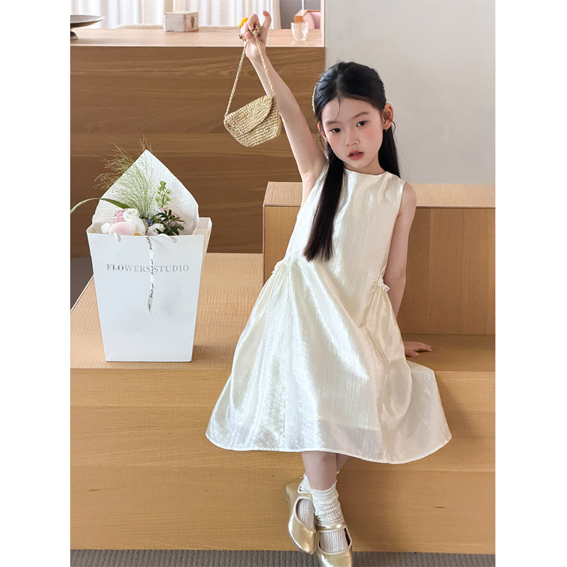 BEIFU贝芙 女童甜美轻奢高级感背心裙夏公主礼服裙儿童白色连衣裙