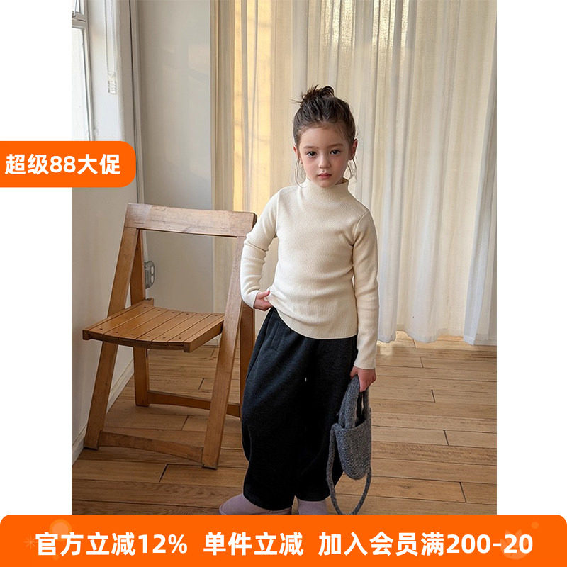 BEIFU贝芙 儿童加厚高领纯色抗起球毛衣女童秋冬装保暖针织打底衫