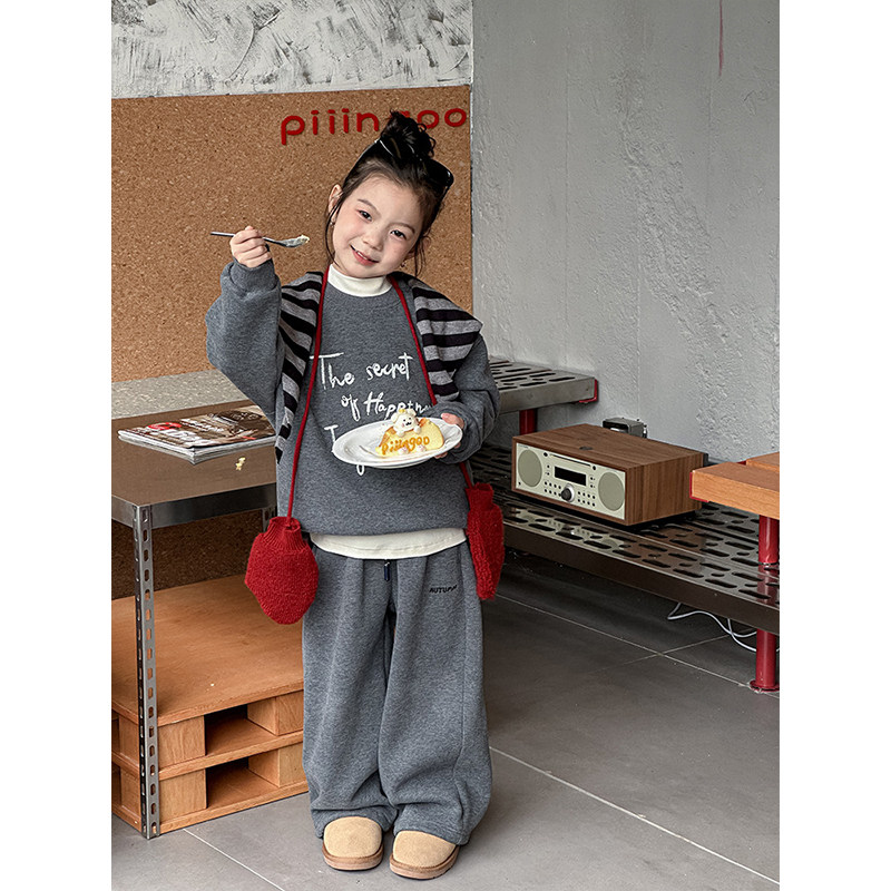 BEIFU贝芙韩国童装 儿童韩版保暖加厚时髦卫衣卫裤女童休闲套装冬