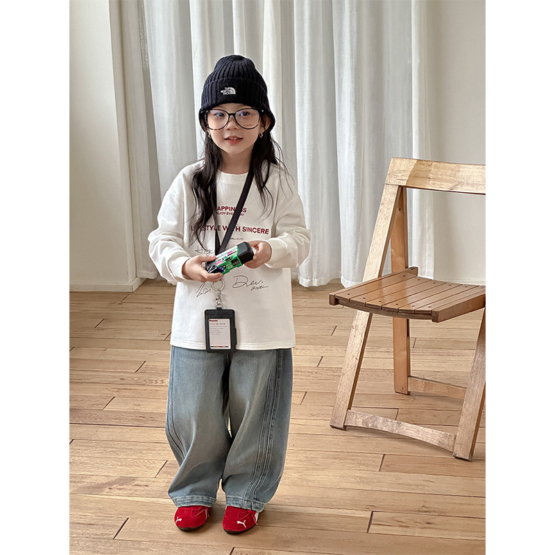 BEIFU贝芙 儿童冬季加厚加绒字母T恤女童韩版软糯亲肤保暖打底衫