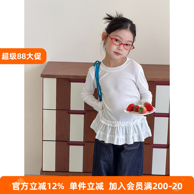 BEIFU贝芙 女童春秋洋气花边拼接长袖T恤儿童韩版亲肤百搭打底衫