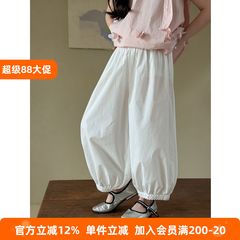 BEIFU贝芙 女童夏季纯棉轻薄休闲裤儿童百搭灯笼裤蕾丝防蚊束脚裤