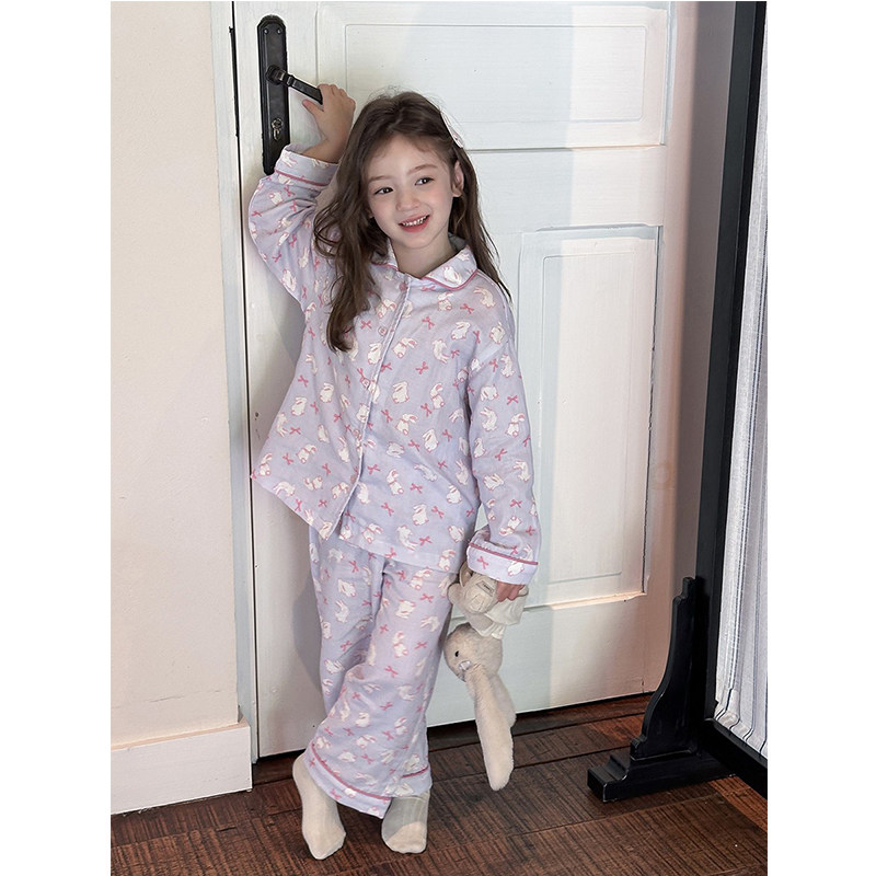 BEIFU贝芙童装 女童A类纯棉舒适亲肤家居服套装儿童春秋棉纱睡衣