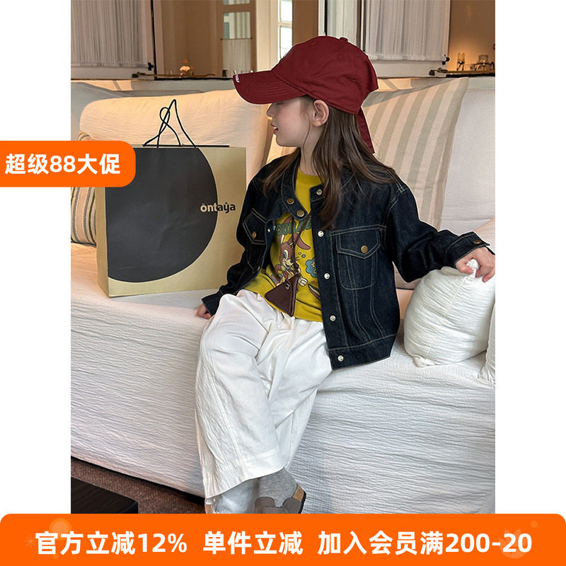 BEIFU贝芙 儿童春秋装时髦立领牛仔外套女童韩版休闲帅气夹克上衣