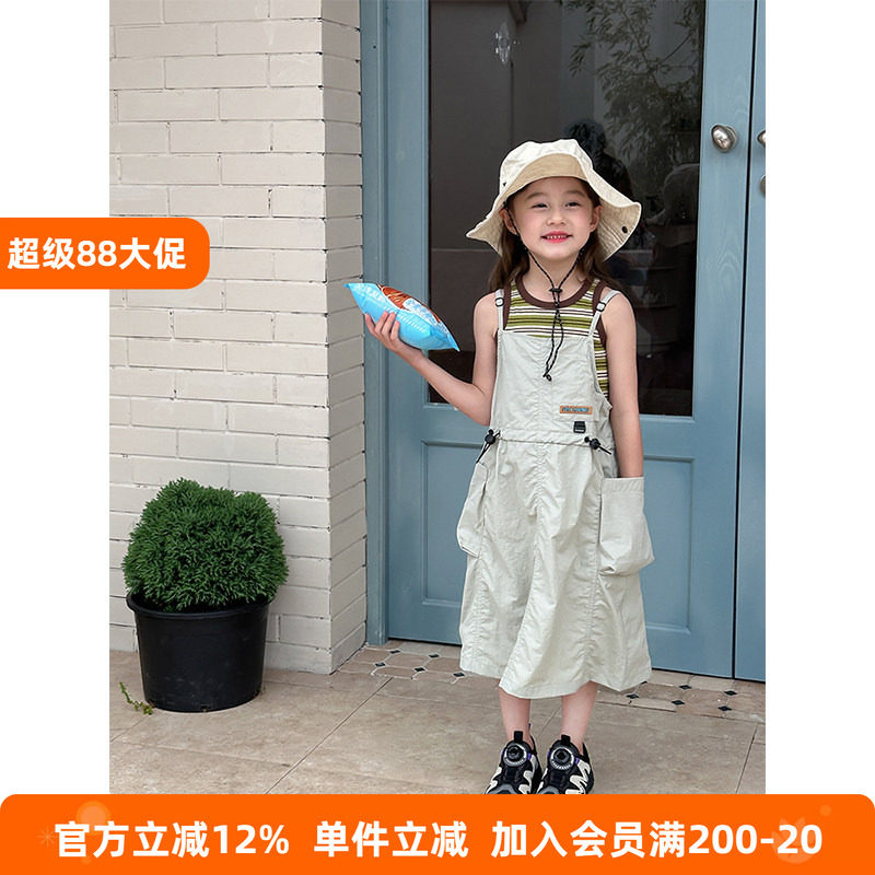 BEIFU贝芙 女童春夏装口袋拼接休闲工装吊带裙儿童韩版无袖背带裙