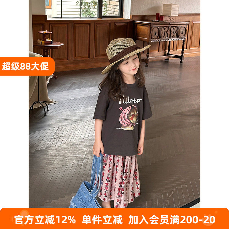 BEIFU贝芙 儿童夏装纯棉趣味小狗短袖T恤女童时髦百搭休闲打底衫