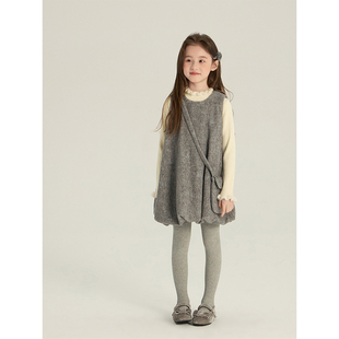 BEIFU贝芙 女童冬季加厚蝴蝶结花边连衣裙儿童韩版百搭呢料背心裙