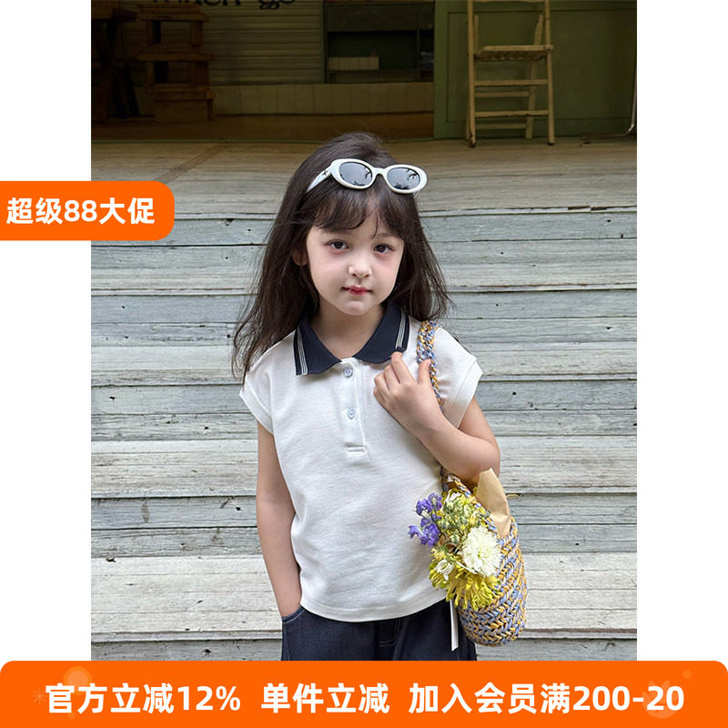 BEIFU贝芙 女童春夏学院风polo领短袖T恤儿童韩版百搭短款打底衫