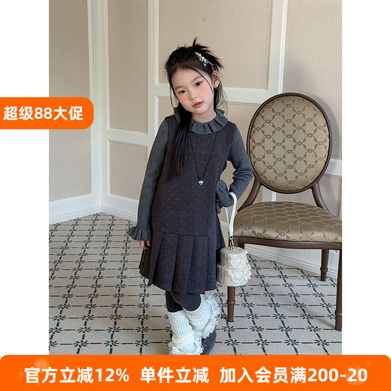 BEIFU贝芙 女童韩版百搭加厚百褶背心裙子儿童冬季加绒百褶连衣裙