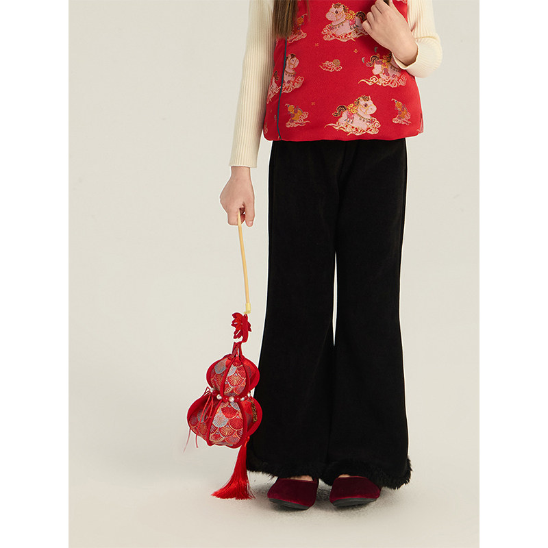 BEIFU贝芙 儿童冬季百搭加绒毛毛喇叭裤女童加厚保暖休闲微喇裤子