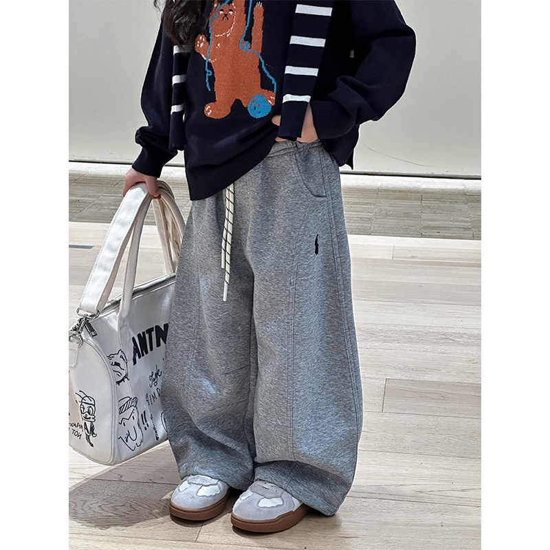 BEIFU贝芙 儿童春秋装休闲刺绣拼接弯刀裤子女童韩版百搭宽松卫裤