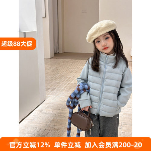 BEIFU贝芙 儿童轻薄保暖羽绒内胆外套女童韩版90白鸭绒拼接羽绒服