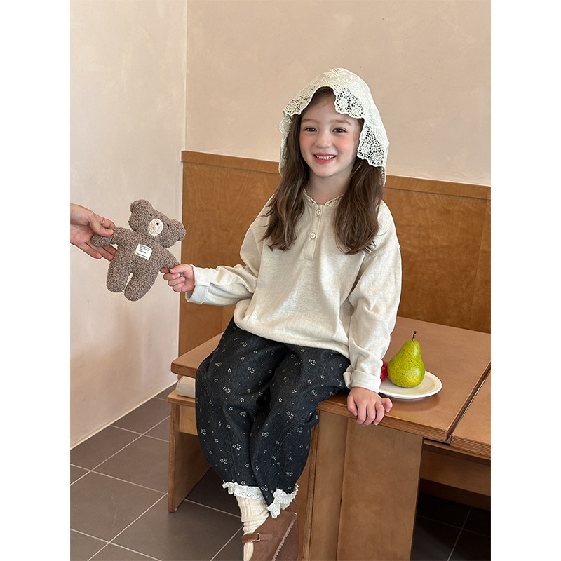 BEIFU贝芙 儿童春秋气质蕾丝拼接连帽长袖T恤女童韩版百搭打底衫