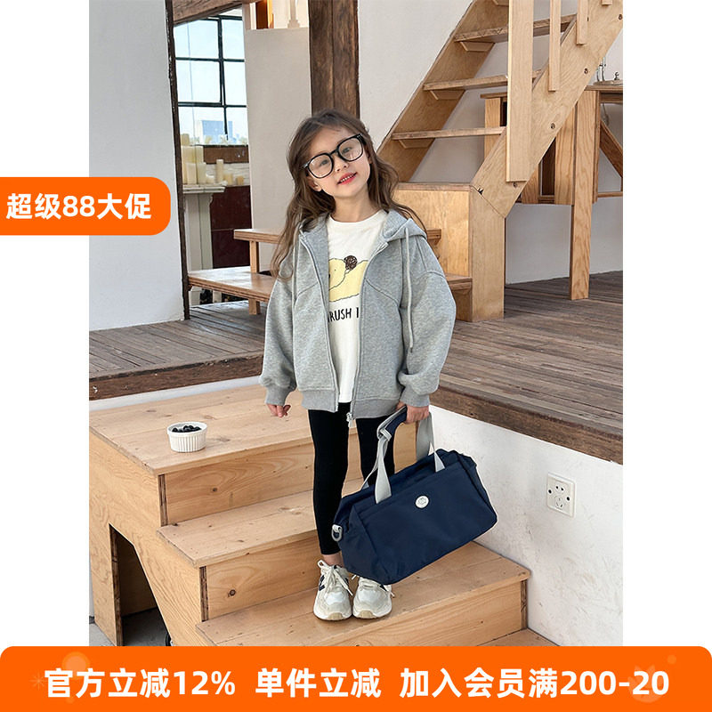 BEIFU贝芙 儿童春秋装休闲连帽卫衣外套女童韩版日常百搭纯色上衣