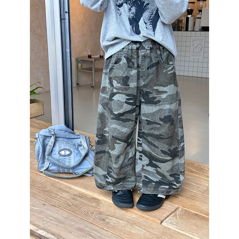 BEIFU贝芙 儿童春秋装全棉工装迷彩裤女童韩版时髦百搭休闲阔腿裤