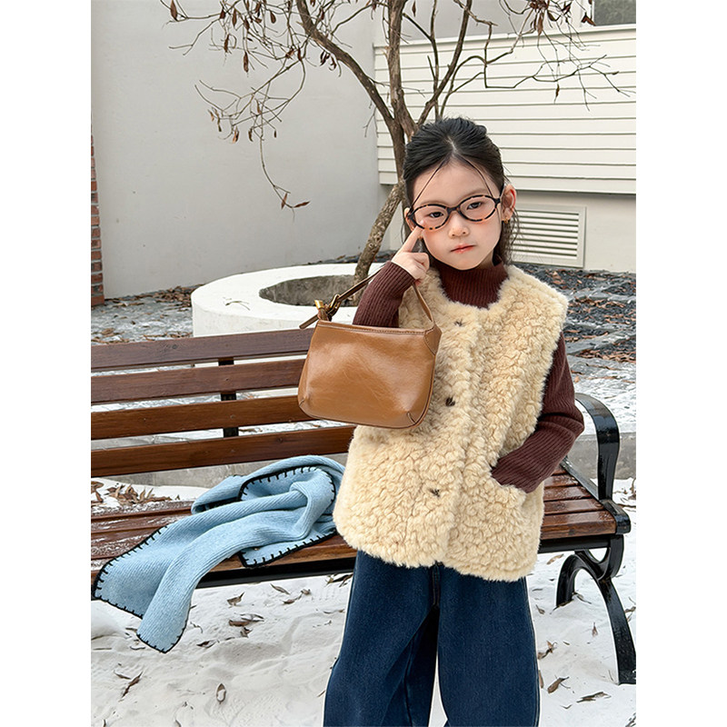 BEIFU贝芙 儿童冬季加厚休闲毛绒背心马甲女童百搭保暖坎肩外套潮