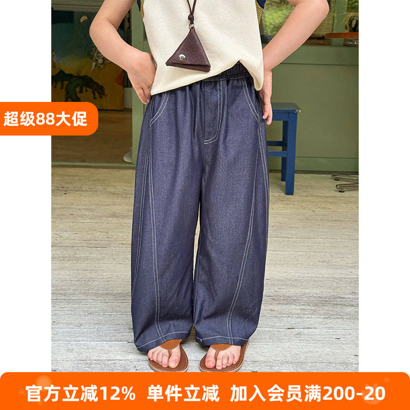 BEIFU贝芙 儿童春夏装轻薄拼接天丝弯刀牛仔裤女童百搭休闲直筒裤