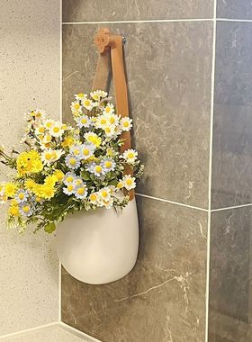 陶瓷插花无孔花瓶干花鲜花墙上白色绿萝欧式创意艺术挂壁式花器