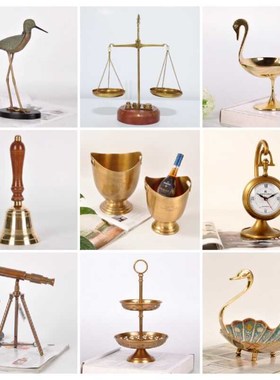 进口黄铜摆件座钟动物酒桶烛台样板间客厅酒柜装饰品家居乔迁礼品