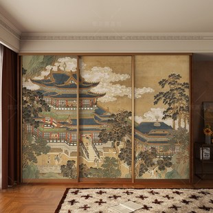 中式复古建筑装饰柜门贴纸改造衣柜遮丑布置房间翻新移门加厚贴画