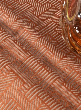 简约现代橙色几何椭圆形餐桌布台布布艺茶几家用圆桌收缩提花台裙