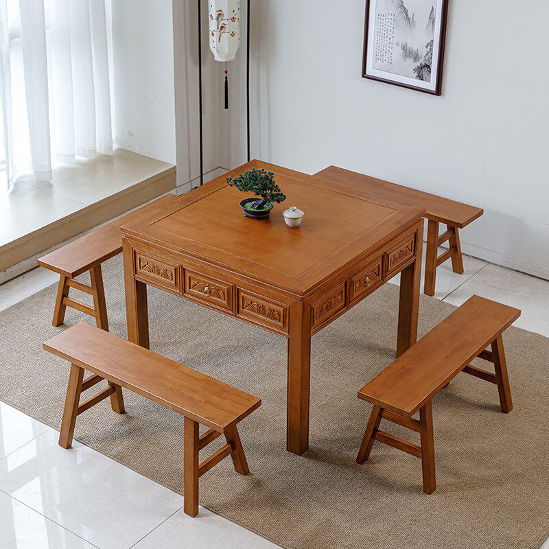 八仙桌实木正方形仿古中式农村老式传统餐桌打牌桌方桌中堂带抽屉